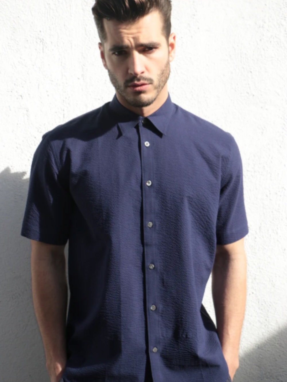 Costa Oro Men's Short-Sleeve Button-Down Shirt — Navy